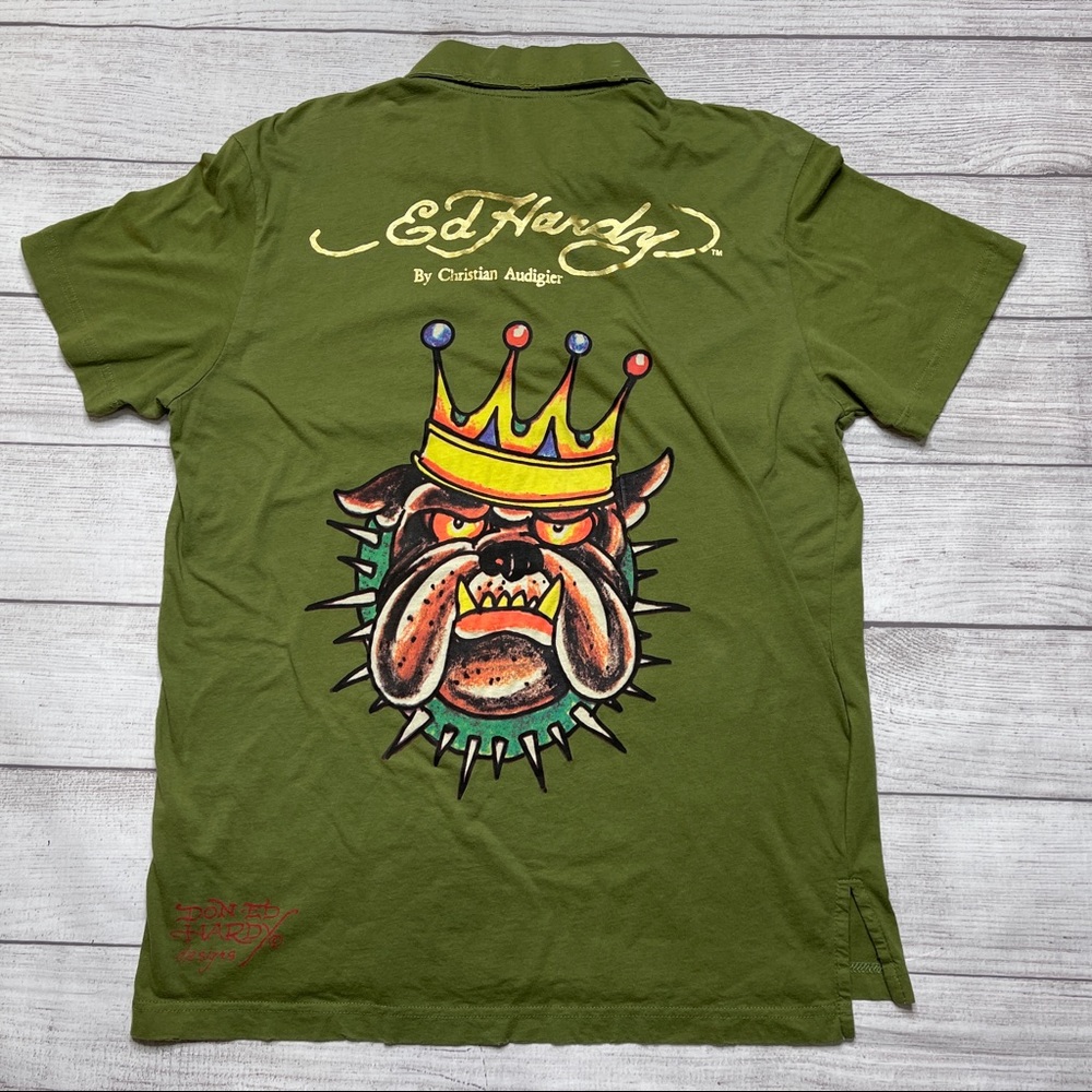 Ed Hardy Polo Shirt Green Sz Large L